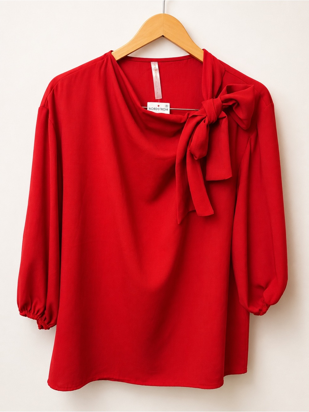Renee C. Red Bow-Neck Blouse